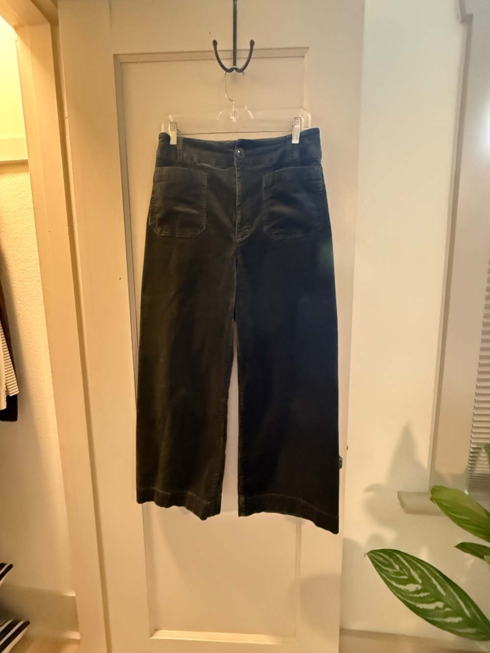 Maeve Colette wide leg cropped pant corduroy dark green size 30